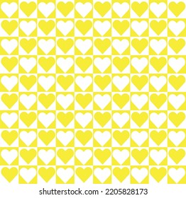 Abstract yellow -White Lattice Pattern Background checkered Vector With Red Heart Shaped