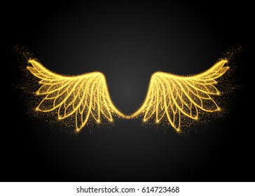Abstract yellow wings, from lights. Vector illustration