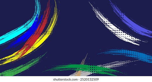 Abstract yellow-blue frame on a dark background. Sporty design in grunge style. Illustration for sports, athletics, training, workout, etc.