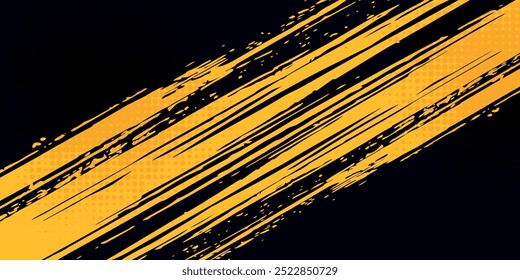 Quadro amarelo-azul abstrato em um fundo escuro. Design esportivo em estilo grunge. Ilustração para esportes, atletismo, treinamento, treino, etc.