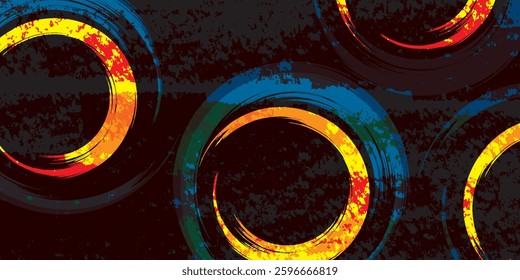 Abstract yellow-blue frame on a dark background. Sporty design in grunge style. Illustration for sports, athletics, training, workout