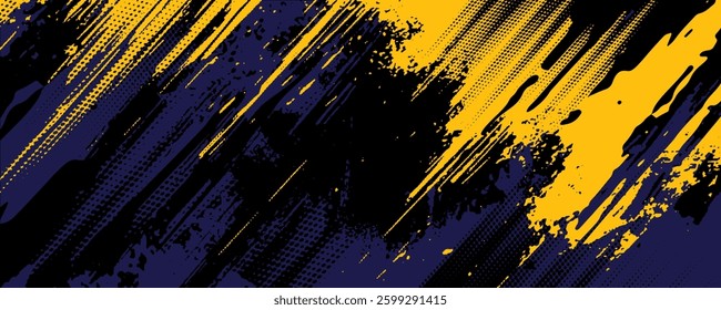 Abstract yellow-blue frame on a dark background. Sporty design in grunge style. Illustration for sports, athletics, training, workout, etc.