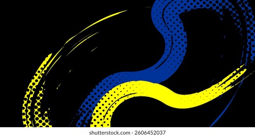 Abstract yellow-blue frame on a dark background. Sporty design in grunge style. Illustration for sports, athletics, training