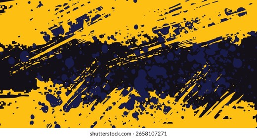 Abstract yellow-blue frame on a dark background. Sporty design in grunge style. Illustration for sports, athletics, training, workout, etc.