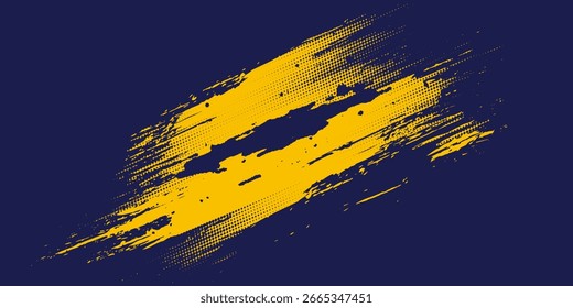 Abstractas marco amarillo-azul sobre un fondo oscuro. Diseño deportivo en estilo grunge. Ilustración para deportes, atletismo, entrenamiento, entrenamiento