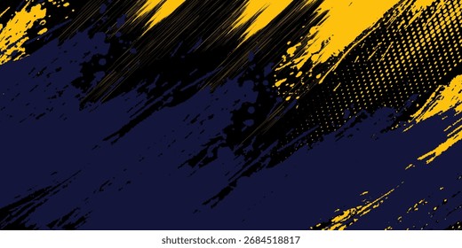 Abstractas marco amarillo-azul sobre un fondo oscuro. Diseño deportivo en estilo grunge. Ilustración para deportes, atletismo, entrenamiento, entrenamiento, etc.
