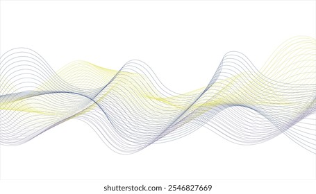 Abstract yellow-purple wave on white background. Modern colorful wavy lines pattern design element. Technology, digital, communication, science, music.