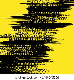 Abstract yelow background with grunge black lines and tire tracks