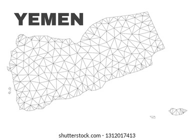 Abstract Yemen map isolated on a white background. Triangular mesh model in black color of Yemen map. Polygonal geographic scheme designed for political illustrations.