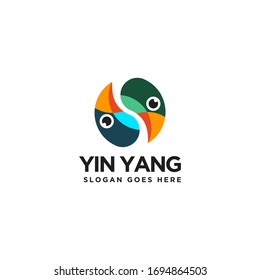 Abstract Yin Yang bird logo icon vector template on white background