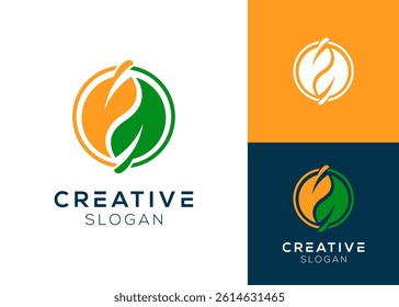 Abstract yin and yang with leaves or plants logo design for nature