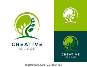 Abstract yin and yang with leaves or plants logo design for nature