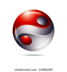 abstract Yin and Yang red and gray color icon