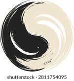 Abstract yin and yang symbol brush stroke circular logo with abstract contrast minimalist creative circular movement spirituality handcrafted illustration isolated decoration oriental