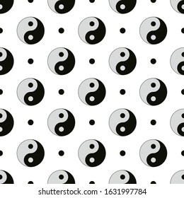 Abstract ying yang seamless pattern vector on isolated white background. A creative illustration with black, white, and gray colors for fabric, cloth, etc. Printable Eps 10 format.