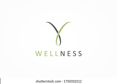 Abstract Yoga Fitness Health People Logo. Initial Letter Y Grey and Green Line Art Style isolated on White Background. Flat Vector Logo Design Template Element.