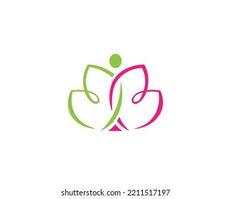 Abstract Yoga Human Line With Lotus Life Logo Design Modern Vector Template.