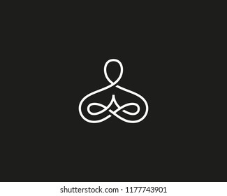 Abstract yoga human linear logo. Thread person flower balance logotype. Creative spa, guru vector mark.