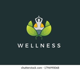 Abstract yoga human linear logo. Thread person flower balance logotype. Creative spa, guru vector mark.