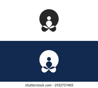 Resumen del logo lineal humano del yoga. Blootipo de balance de flores de persona de hilo. Spa creativo, marca vectorial gurú.