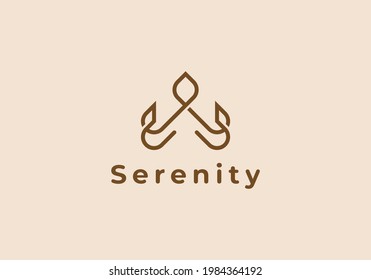 Abstract yoga human linear logo. Thread person flower balance logotype. Creative spa, guru vector mark.
