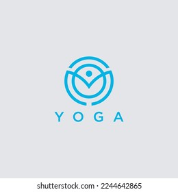 Abstract yoga human linear logo. Thread person flower balance logotype. Creative spa, guru vector mark.