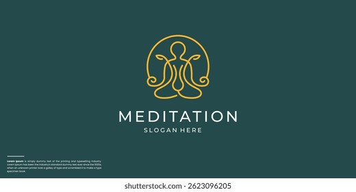 Abstract yoga human linear logo. Thread person flower balance logotype.