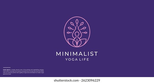 Abstract yoga human linear logo. Thread person flower balance logotype.