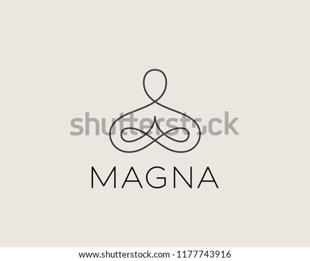Abstract yoga human linear logo. Thread person flower balance logotype. Creative spa, guru vector mark.