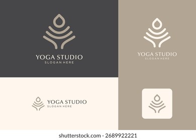 Abstract yoga human logo icon design. Thread person flower balance logo template.