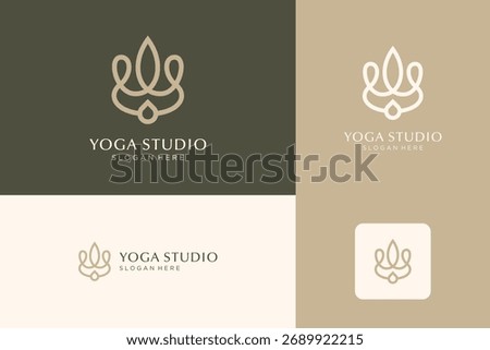 Abstract yoga human logo icon design. Thread person flower balance logo template.