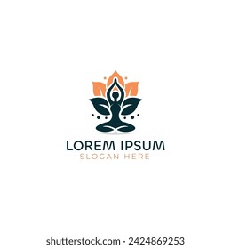 Abstract yoga human logo. Thread person flower balance logotype. Creative spa, guru vector mark.
