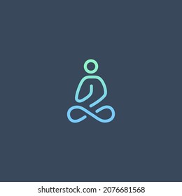 Abstract Yoga logo. Modern linear vector icon. Fitness room, Yoga center, spa facilities, lotus flower, health, spa, meditation, harmony sumbol. Man in lotus pose icon.