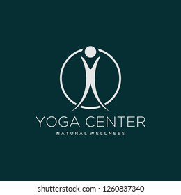 Abstract Yoga Logo template design. lotus and human abstract.modern vector logo in a linear style. Fitness room, yoga center, spa facilities, lotus flower, Fashion and beauty. - Vector