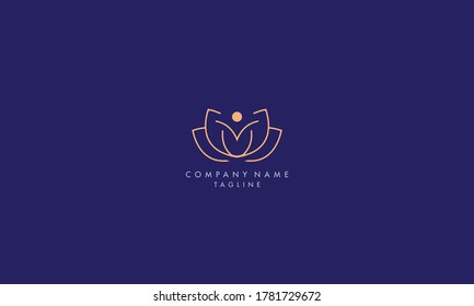Abstract yoga and lotus flower icon isolated, wellness, beauty, skin care lotus flower template.	