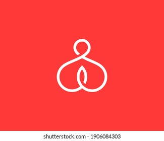 Abstract Yoga Man Line Art Logo. Thread Person Balance Harmony Zen Meditation Logotype. Creative Spa, Guru Vector Sign.