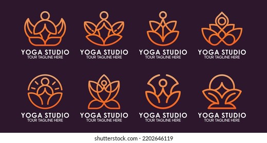 Abstract yoga man linear Logo collection.