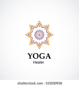 abstract yoga mandala symbol, health care business logo concept