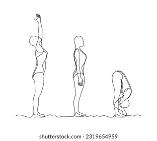 abstract yoga pose, gymnastics, a set of several exercises and poses. continuous drawing in one line