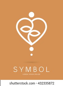 ABSTRACT YOGA SILHOUETTE , INCORPORATED WITH A HEART SHAPING A YIN YANG SYMBOL , VECTOR ICON / LOGO IN NATURAL COLORS