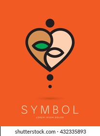 ABSTRACT YOGA SILHOUETTE , INCORPORATED WITH A HEART SHAPING A YIN YANG SYMBOL , VECTOR ICON / LOGO IN NATURAL COLORS