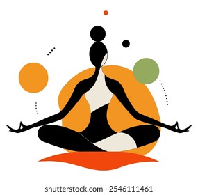 Abstract Yoga Woman, Elegant and Artistic Representation of Mindfulness and Serenity - Flat Vector Illustration