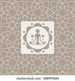 Abstract Yogi Yoga Studio Design Card In Pastel Colors Flat Vector Design On Ornamental Background