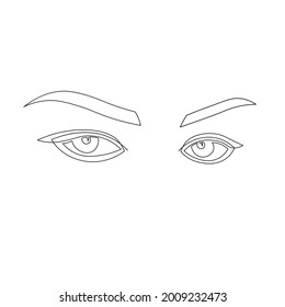 Abstract young beauty woman one line portrait. Minimalistic outline drawing with eyes and eyebrows. Black and white art isolated on white background