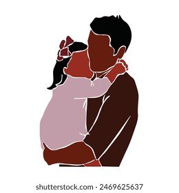 Abstract young father holding daughter in elegant line art style vector