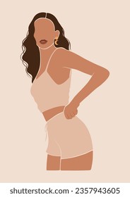 jovencita abstracta de color en pijamas, dama en ropa de dormir cómoda, hermosa muchacha en ropa de salón, permanecer en casa y concepto de autocuidado, ilustración vectorial aislada