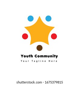 Abstract Youth Logo template for your Community, Activity, Organization Template. Five peoples icon who circle around the star