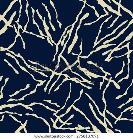Abstract zebra animal print seamless pattern, navy safari textile background