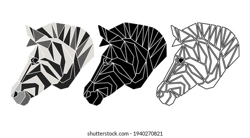 Abstraktes Zebra-Gesicht. Totemtiere porträtieren. Logo der geometrischen abstrakten Tiere