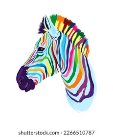 Resumen Retrato de cabeza de cebra de pinturas multicolores. Esplandor de acuarela, dibujo de color, realista. Ilustración vectorial de pinturas